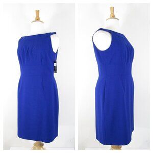 Tahari Plus Size Solid Blue Sleeveless Sheath Dress 16 Formal Business Career
